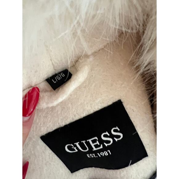 Guess Coat, White Cream, medium Gold Button Faux Fur Collar, long - Picture 2 of 4